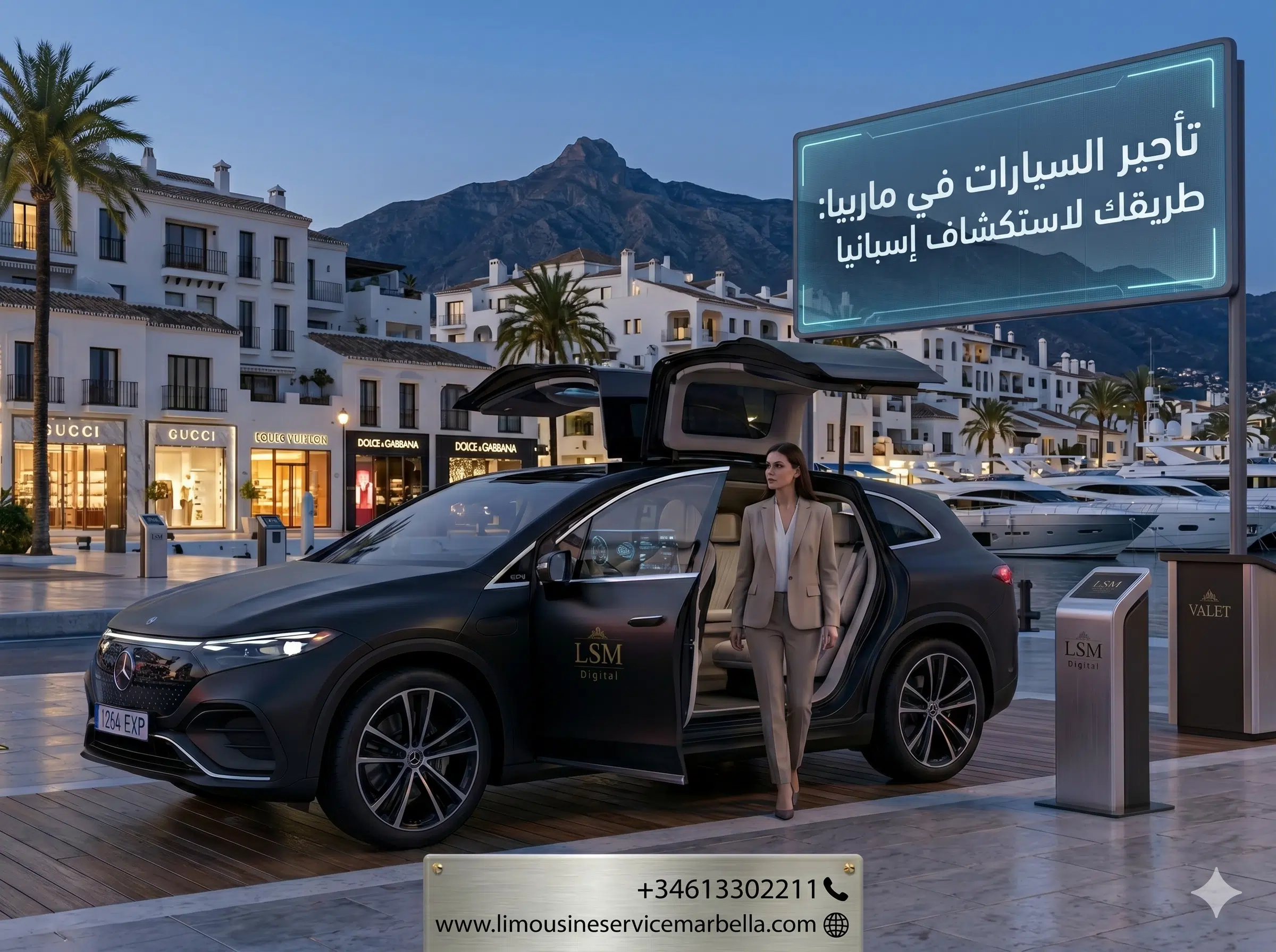 استأجر سيارة فاخرة في ماربيا بورتو بانوس عبر ليموزين سيرفيس ماربيا لتكتشف إسبانيا بحرية وأناقة خلف مقود سيارة مرسيدس بنز كهربائية راقية تمنحك الرفاهية التي تستحقها